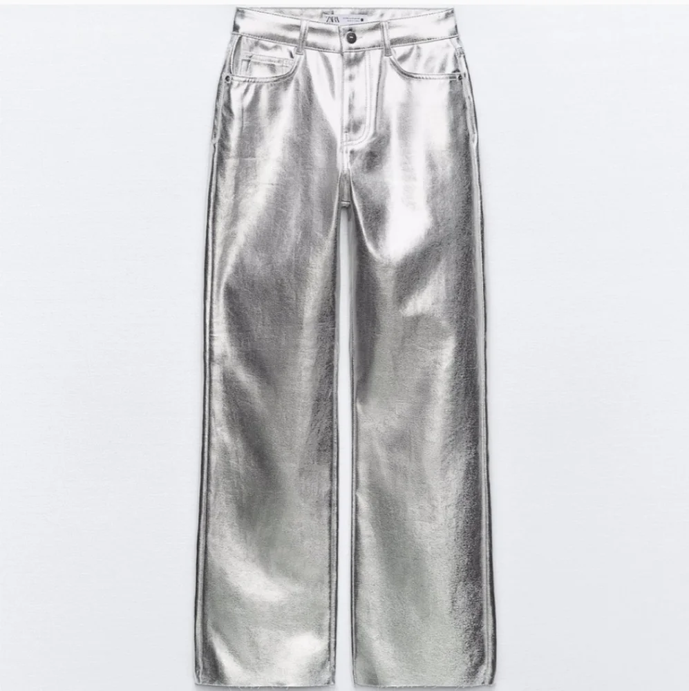 Zara SET  2 pc Metallic Crop Jacket and  Jeans size S and 0 Silver Foil_13
